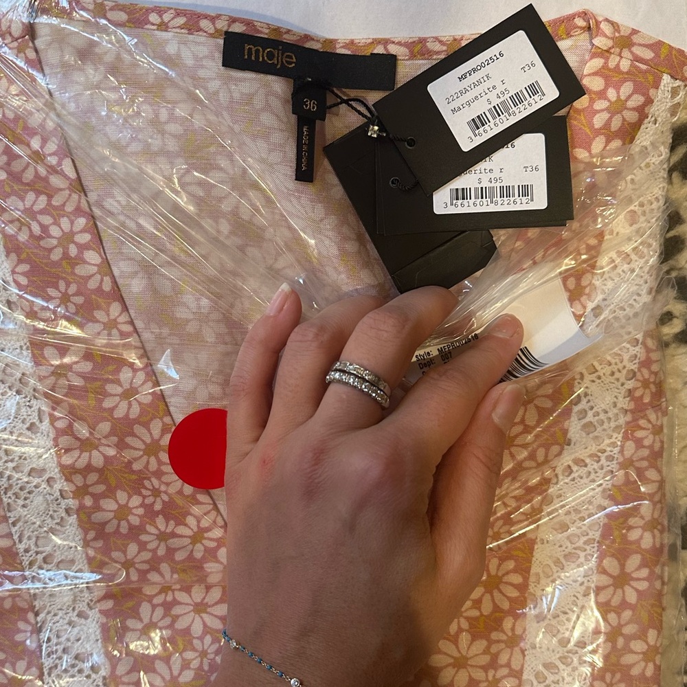 NWT Maje Linen Blend Rayanik Elegant Pink Floral Dress - Picture 11 of 12